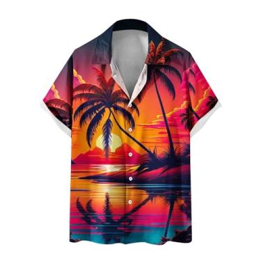 Imagem de Camisetas masculinas gola tartaruga verão outono manga curta ajuste solto praia havaiana tropical camisetas masculinas 2024, F-957 Laranja queimado, 3G