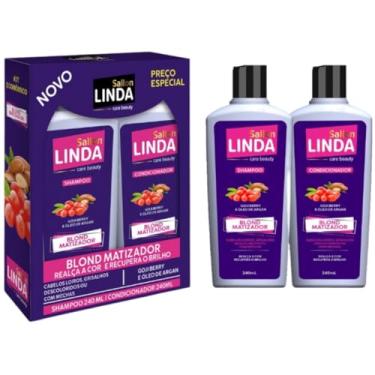 Imagem de Sallon Linda Kit Shampoo + Condicionador 240ml Cuidado Capilar Para Todos Tipos de Cabelo Cacheados Lisos Pós Quimica (Blond Matizador)