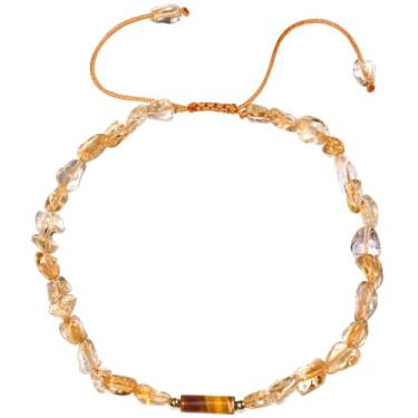 Imagem de Jewever Tornozeleira com contas irregulares de cristal citrino/olho de tigre, para mulheres, riqueza, prosperidade, equilíbrio, ioga, pé, joias, presentes espirituais (21,6 cm - 25,4 cm), 10 inches,
