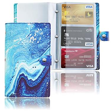 Imagem de LIZIMANDU Livro com porta-cartões de visita, capa para livro de cartões de visita, pasta de couro PU, porta-cartões de identificação para homens e mulheres, capacidade de até 192 cartões (1-areia movediça azul)