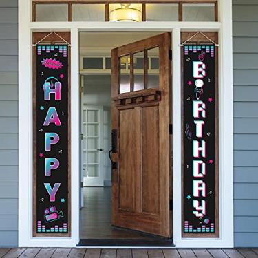 Imagem de LASKYER Feliz Aniversário Tik Tok Music Door Background Banner - Perfeito para Casa Porta Frontal Placa Fotoprop Pano de Fundo Música Decorações de Festa
