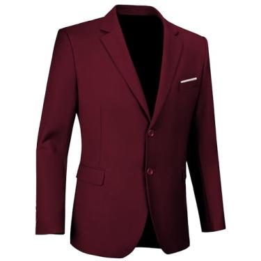 Imagem de Blazer masculino esportivo slim fit 2 botões sólido terno casual jaqueta blazer, Borgonha escuro, 4X-Large