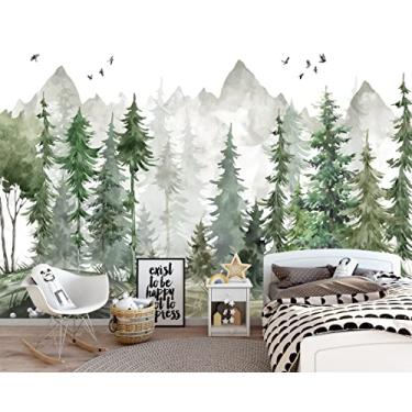 Imagem de MFWFM Mural de parede floresta verde aquarela papel de parede para quarto de bebê (não descascar e colar)