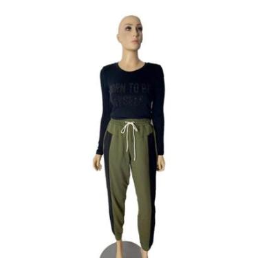 Imagem de Calça Moletom Acostamento Fashion Verde e Preto Tam. M-Feminino