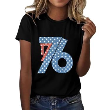 Imagem de Duobla Camisetas femininas de verão 2024 na moda 4 de julho camisetas com estampa de laço de cereja com coração fofo camiseta com letras engraçadas roupas modernas, A-3, preto, GG