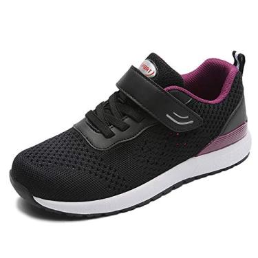 Imagem de Leader Show Tênis feminino de caminhada casual confortável para idosos sem cadarço antiderrapante, Preto esportivo, 37
