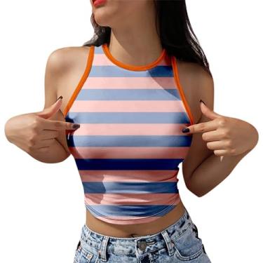 Imagem de PKDong Tops cropped sexy para mulheres, camisas colorblock, sem mangas, regata sexy frente única, colete feminino slim para treino de verão, Laranja A02, Large