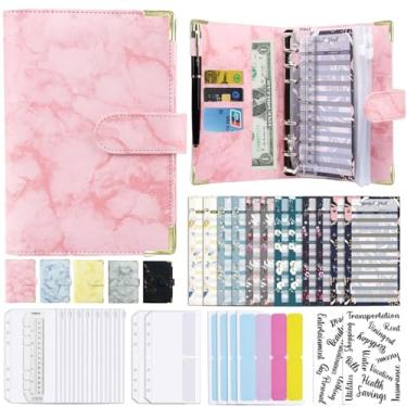Imagem de Joucien A6 Folha solta padrão de mármore caderno couro PU braçadeira de folha solta Ledger-Mármore + protetores de canto: conjunto rosa