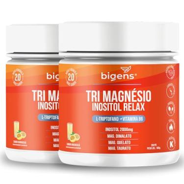 Imagem de Tri Magnésio (dimalato, quelato, taurato) Inositol Relax, Triptofano, B6, Sabor Maracujá, Bigens, Kit 2x 180g