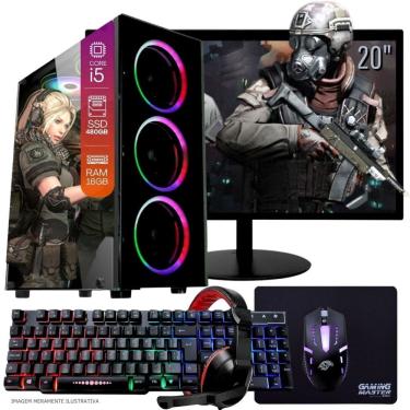 Imagem de Computador Gamer Completo TOB Intel Core i5 SSD 480GB 16GB Teclado Mouse Mouse Pad e Headset Gamer Monitor 20" Windows 10 Pro Trial