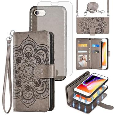 Imagem de Capa de celular para iPhone 7/8/SE 2020/2022 carteira com zíper com alça protetora de tela, porta-cartões de flores para iPhone7, iPhone8, 7s, 8s, SE2020, SE2022, 2, 3, 3ª geração, SE2, SE3, 7SE, 8SE,