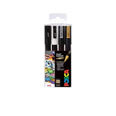 Imagem de POSCA 153544851 Marcador de tinta à base de água com ponta de bala de 1,5 mm - Cores sortidas (pacote com 4)