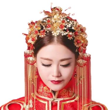 Imagem de Coroa pente de cabelo grampos de cabelo estilo chinês casamento xiuhe acessório de cabelo antigo faixas florais