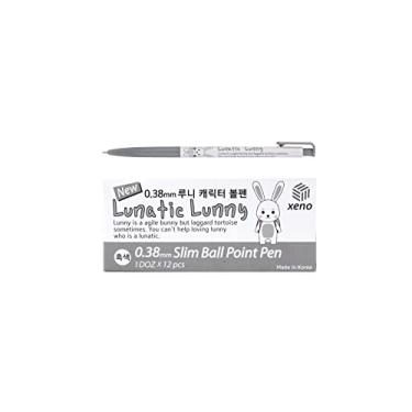 Imagem de OASISGUEST Xeno Lunatic Lunny Caneta esferográfica fina de 0,38 mm, 12 unidades, feita na Coreia (preta, 12 peças) (preta, 12 peças)