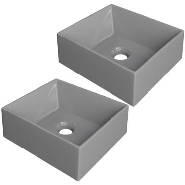 Imagem de Kit 02 Cubas de Apoio Retangular Para Banheiro Lavabo C01 RT30W Cinza - Lyam