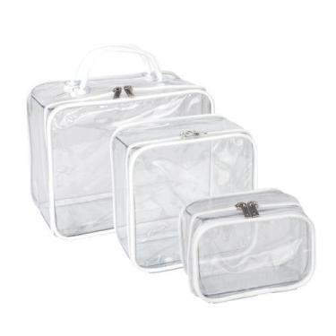 Imagem de Kit 3 Necessaries Transparente Impermeável com Zíper - Beniq, Branco