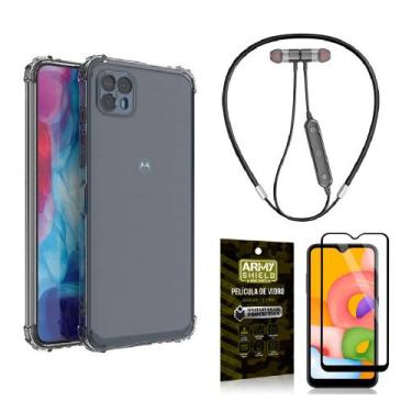 Imagem de Capinha  Moto G50 5g + Fone Bluetooth Neckband + Película 3D - Armyshi