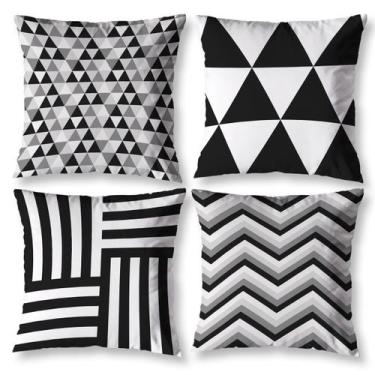 Imagem de Kit 4 Capas de Almofadas Cheias 40cm Estampada Geo Preto - Mercado Bor