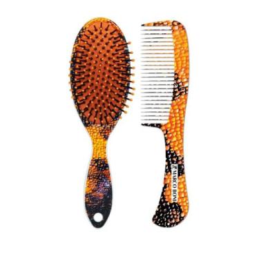 Imagem de Kit Escova E Pente De Cabelo Estampa Camaleão Marco Boni, Laranja