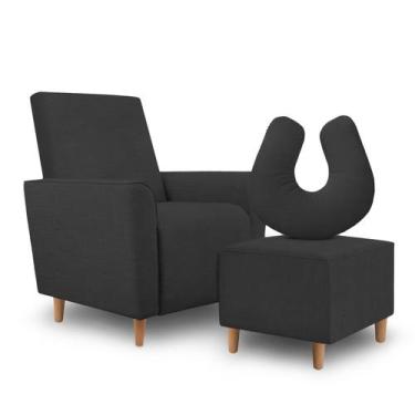 Imagem de Kit Amamentação Poltrona + Puff + Almofada Julia Suede Preto - Inova D