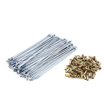 Imagem de uxcell Raios de roda de motocicleta com bicos 72 peças, 3 mm de diâmetro de 160 mm de comprimento prateados