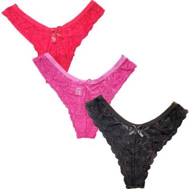 Imagem de Kit 3 Calcinha Rendada Adulto Fristyle Microfibra Fio Dental, G, Preto