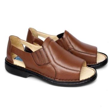 Imagem de Sandália Ortopédica Masculina Couro Macia Elástico Conforto - Franca B