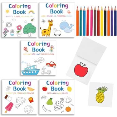 Imagem de Sinload 5 mini livros de colorir com 12 lápis de cor, mini livros de colorir para adultos, pacote variado, tamanho de bolso, livros de colorir para arte, artesanato, escola, casa, viagens