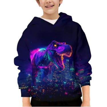 Imagem de HaniLav Moletom com capuz para meninos e meninas com estampa 3D Galaxy 3D 6-16 anos, Dinossauro roxo, 8-11 Anos