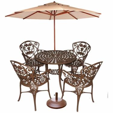 Imagem de Conjunto De Mesa Jardim E Piscina 4 Cadeira Aluminio Fundido Bege