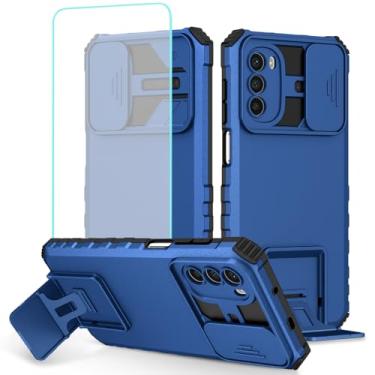 Imagem de Tothedu Capa para Moto G52, Motorola G52 XT2225-1 com protetor de tela de vidro temperado e capa deslizante para câmera, capa protetora fina com suporte resistente para Motorola Moto G52 azul