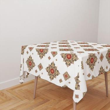 Imagem de Toalha De Mesa Quadrada 4 Lugares Tecido Oxford Vermelho e Marrom TL64