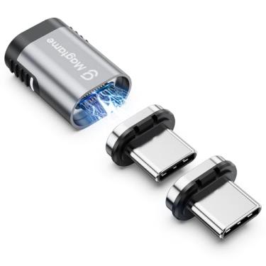 Imagem de Adaptador USB C magnético de 240 W 20 Gbps, 1 pacote de adaptadores retos tipo C com 2 pontas, transferência de dados de carga rápida de 24 pinos 4K 60Hz para USB 3/4 MacOS Pro/Air Laptop Tablet e