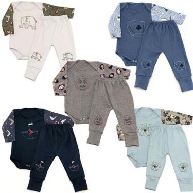 Imagem de Kit 08 Peças Body E Mijão Pé Reversível Bordado Bebe Menino - BEBE MAL