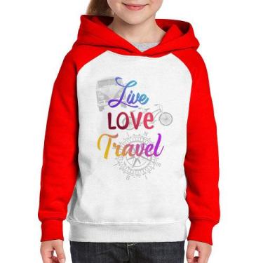 Imagem de Moletom Infantil Live Love Travel - Foca na Moda, Branco, Vermelho, 8