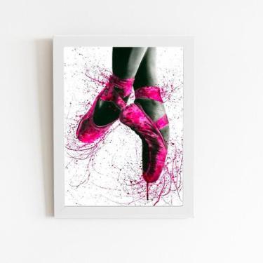 Imagem de Sapatilha Bailarina Ballet Quadro Moldura Branca 60x40cm - PlimShop