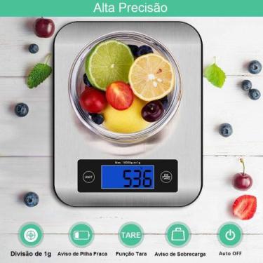 Imagem de Balança Digital Em Aço Inox Para Cozinha 10Kg Função Tara Tela Led - Y