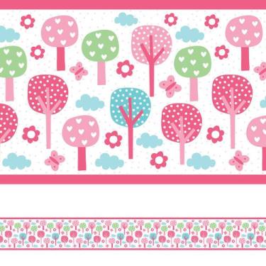 Imagem de Faixa Decorativa para Quarto de Bebê Floresta Rosa 3mx15cm - Quartinho