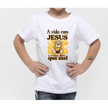 Imagem de Camiseta Infantil A Vida com Jesus é Mais doce que Mel Est. Ursinho - 