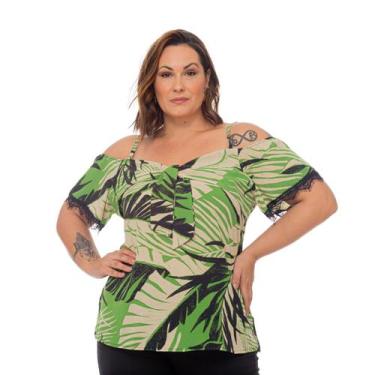 Imagem de Blusa Feminina Plus Size Elegante Moda Social - Gatta Fashion, Verde, 