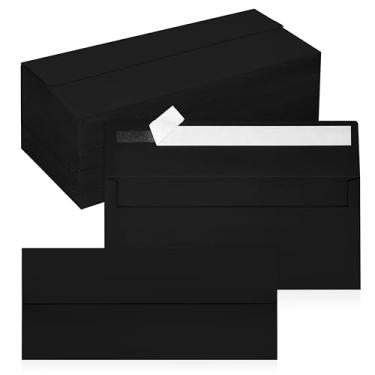 Imagem de Pacote com 200 envelopes empresariais nº 10, envelopes pretos padrão autoselados para envio comercial seguro e jurídico, escritório, cheques, cartas, faturas, 10 x 23 cm