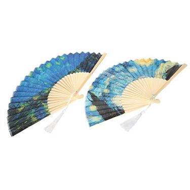 Imagem de 2 Peças Ventiladores Dobráveis ​​portáteis para Festas, Decorações de Dança- Manual Noturno, Ventilador de Pés para Performance de Dança