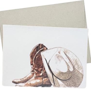 Imagem de Cartão de aniversário caubói ocidental (1 cartão dobrado de qualidade premium, em branco dentro, 12 x 17 cm) chapéu de cowboy e botas em flores silvestres - 403