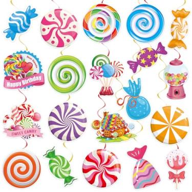 Imagem de 40 peças de redemoinhos para pendurar doces, pirulito colorido, espirais para pendurar, decoração de teto, decorações de festa de doces, flâmulas de teto para chá de bebê, decoração de festa de
