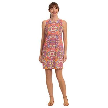 Imagem de London Times Vestido feminino de cetim de algodão formal brilhante para férias felizes, Sunkist Coral/Violeta claro, 44