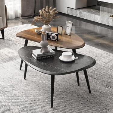 Imagem de Mesa de centro de meados do século, conjunto de mesa de centro para sala de estar, jazz preto/nogueira (várias especificações opcionais), nogueira grande + jazz preto pequeno