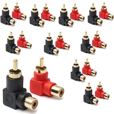 Imagem de 20 peças de conectores RCA macho para RCA fêmea adaptadores de plugue M/F cotovelo de 90 graus