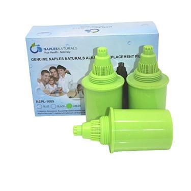Imagem de Naples Naturals Substituição de filtro de jarro de água alcalina AOK1089FGRNX3 projetada para modelos originais e linha fina, verde (pacote com 3)