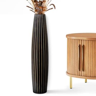 Imagem de Rocendlor Vasos de chão, vaso alto de 60 cm, vaso preto resistente para decoração de sala de estar, cor bronze resina