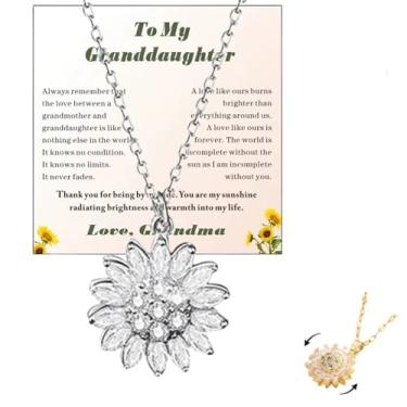 Imagem de FISHFRUIT Colar Fidget To My Granddaughter Girassol, Girassol Giratório, Colar de Neta com Pingente de Girassol, Presentes de Neta da Avó, Colar Giratório de Margarida Ansiedade, 15.7" + 2", Zircônia